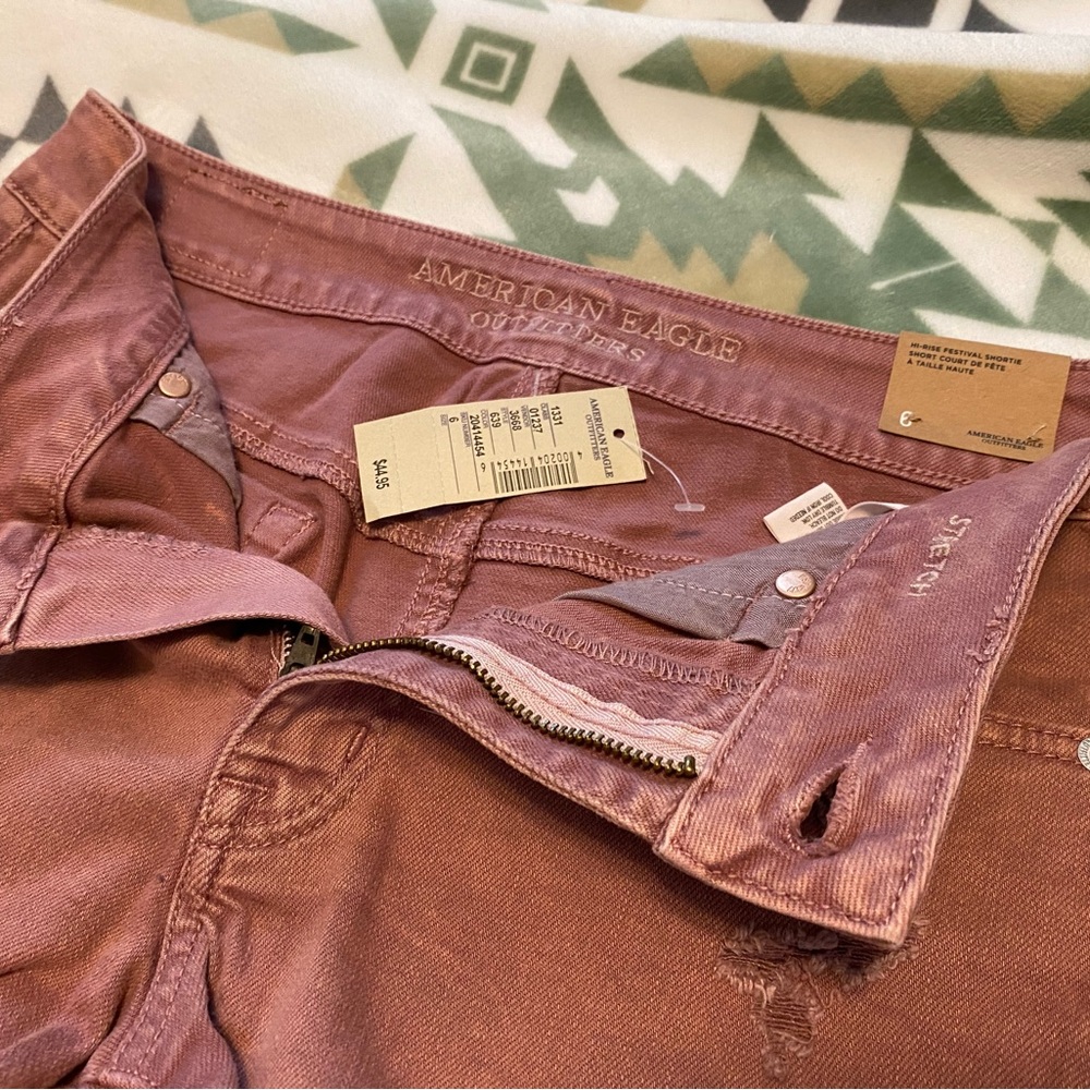 American Eagle Pink Hi-Rise Festival Shortie Distressed Jean Shorts Size: 6 - Picture 9 of 11